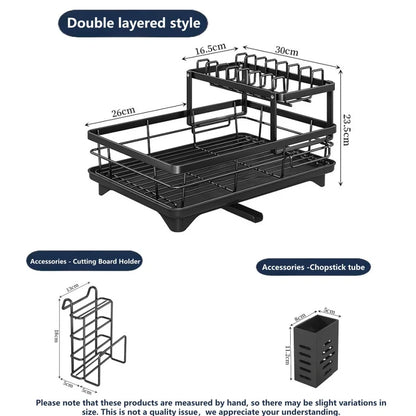 2-Tier Dish Drying Rack with Rotatable Drainage Tray & Accessories