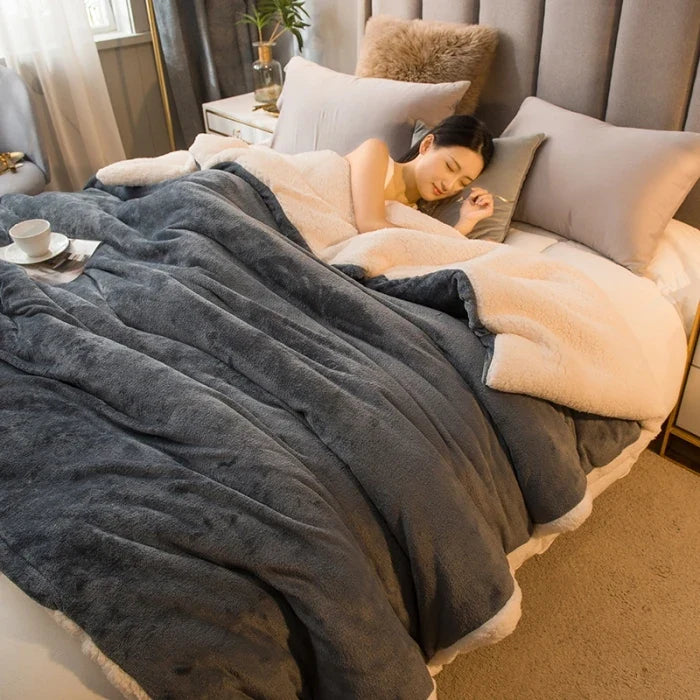 Double-Sided Wool Throw Blanket – Thick Warm Winter Bed Blanket, 12 Colors