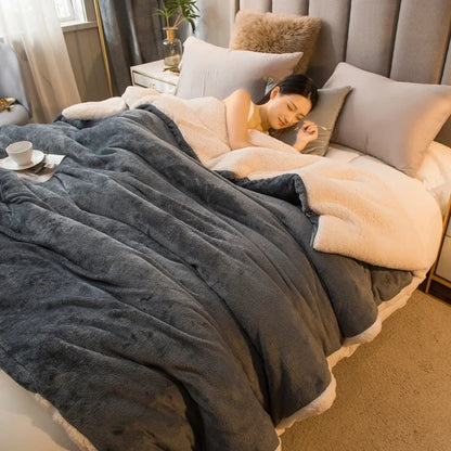 Double-Sided Wool Throw Blanket – Thick Warm Winter Bed Blanket, 12 Colors