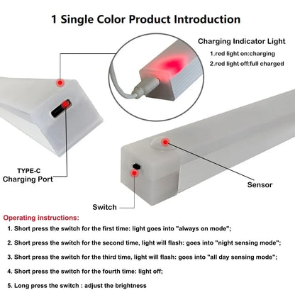 Motion Sensor LED Strip Light – USB Rechargeable Cabinet Bar Lamp