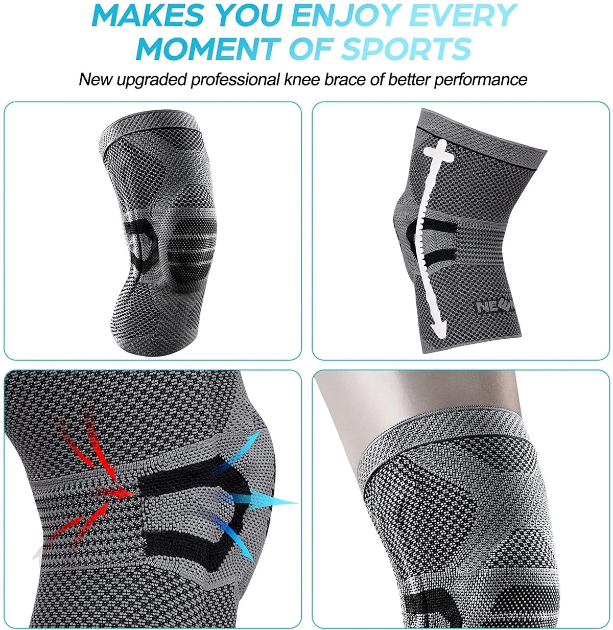 Neenca Knee Brace Compression Sleeve Support Sports Pad Pain Relief Running