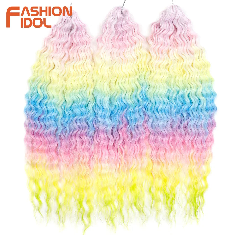 24 Inch Water Wave Crochet Braiding Hair – Synthetic Twist Curly Ombre Extensions