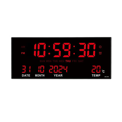 LED Digital Wall Clock with Alarm, Temperature & Calendar Display