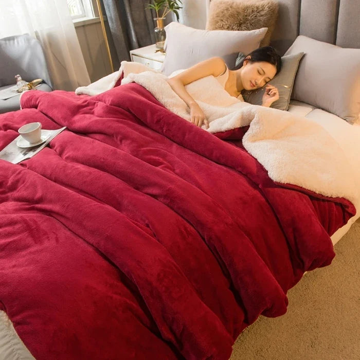 Double-Sided Wool Throw Blanket – Thick Warm Winter Bed Blanket, 12 Colors