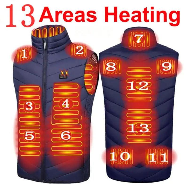 Men’s USB Heated Vest with 17 Heating Zones, Winter Outdoor Sports Waistcoat