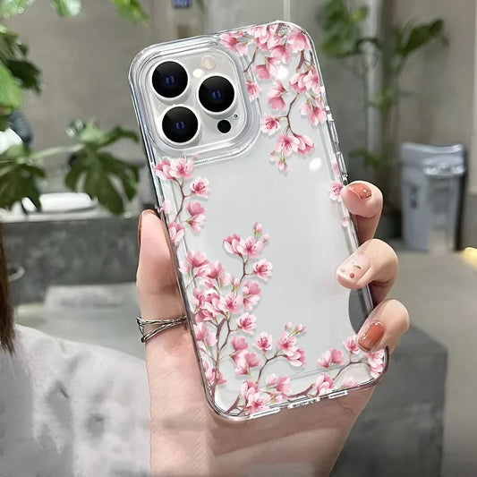 Floral Clear iPhone Case – Shockproof Bumper Cover for iPhone 11–16 Series