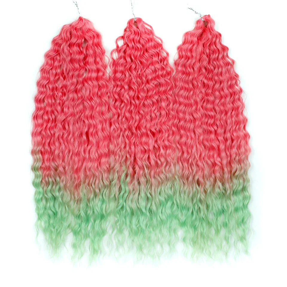 24 Inch Water Wave Crochet Braiding Hair – Synthetic Twist Curly Ombre Extensions