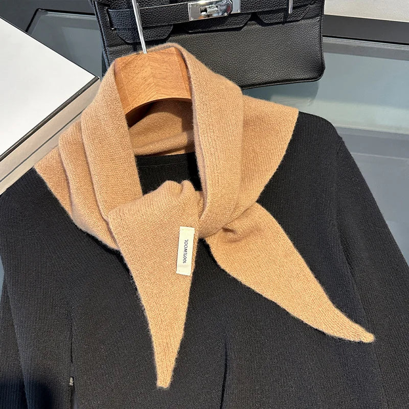 100% Wool Korean Knit Triangular Scarf – Women's Winter Shawl