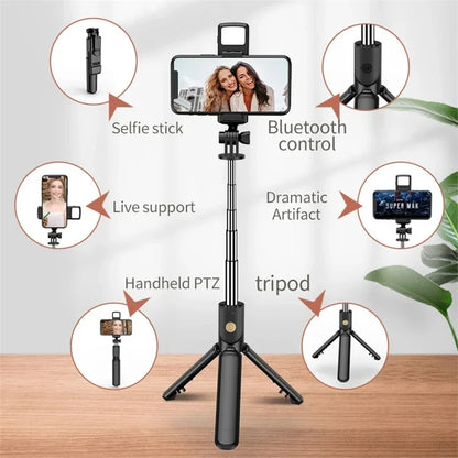 Bluetooth Selfie Stick Tripod with LED Fill Light – 680mm Extendable