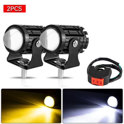 Motorcycle LED Projector Headlight – Dual Color Fog & Driving Lamp for ATV Scooter