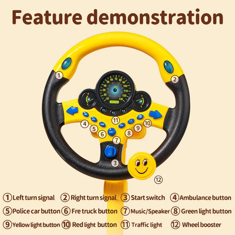 Electric Simulated Driving Steering Three-Dimensional Portable Wheel Copilot Toy Light Sound