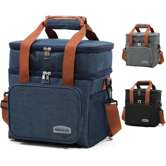 Double Deck Insulated Lunch Bag Large Capacity Leakproof Cooler Tote Thermal Food Storage Work