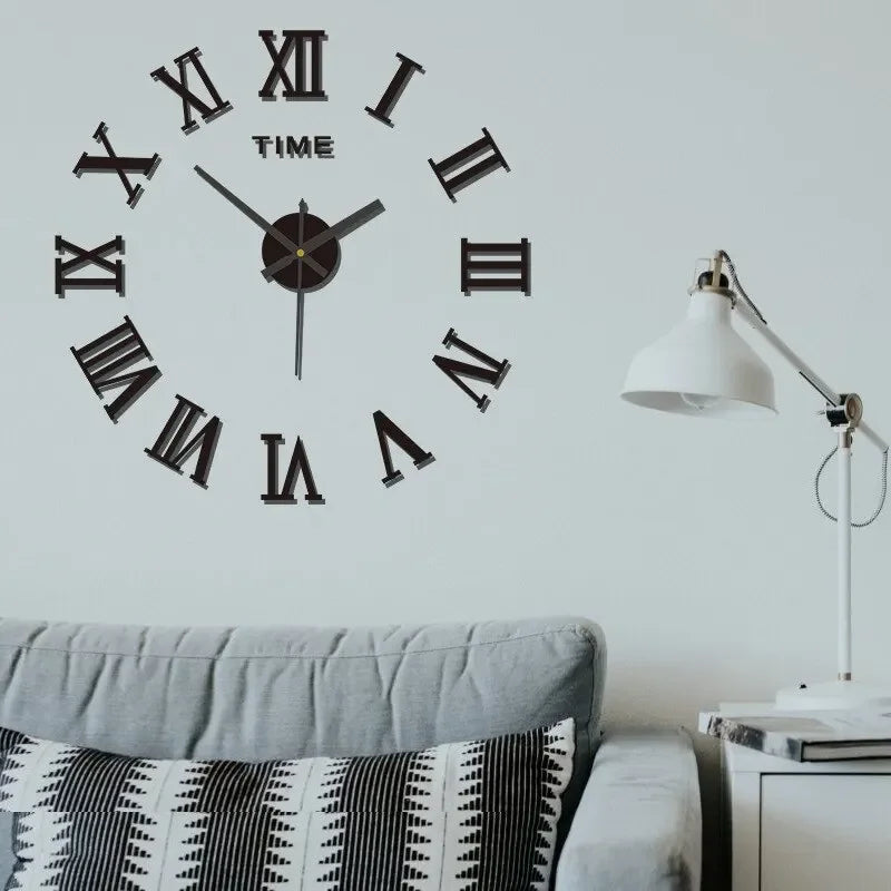 3D DIY Wall Clock – Large Roman Numerals Acrylic Mirror