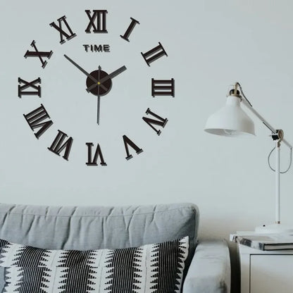 3D DIY Wall Clock – Large Roman Numerals Acrylic Mirror