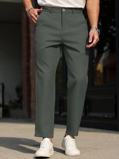 Men’s Slim-Fit Straight-Leg Casual Pants, Solid-Color Everyday Trousers