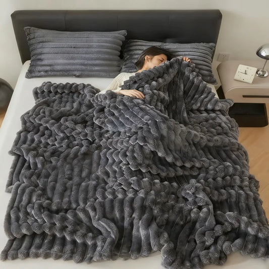 250GSM Soft Fluffy Striped Throw Blanket for Winter