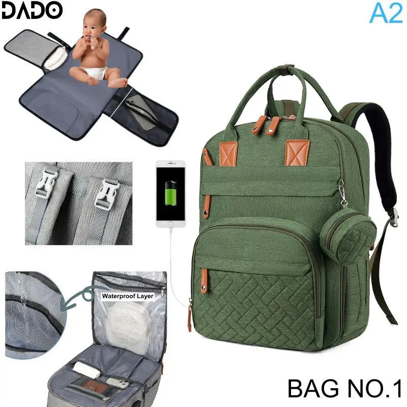 Diaper Bag Backpack with Changing Station & USB Port