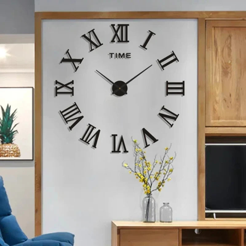 3D DIY Wall Clock – Large Roman Numerals Acrylic Mirror