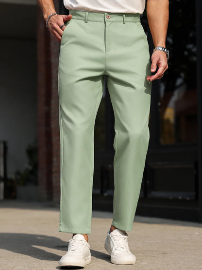 Men’s Slim-Fit Straight-Leg Casual Pants, Solid-Color Everyday Trousers