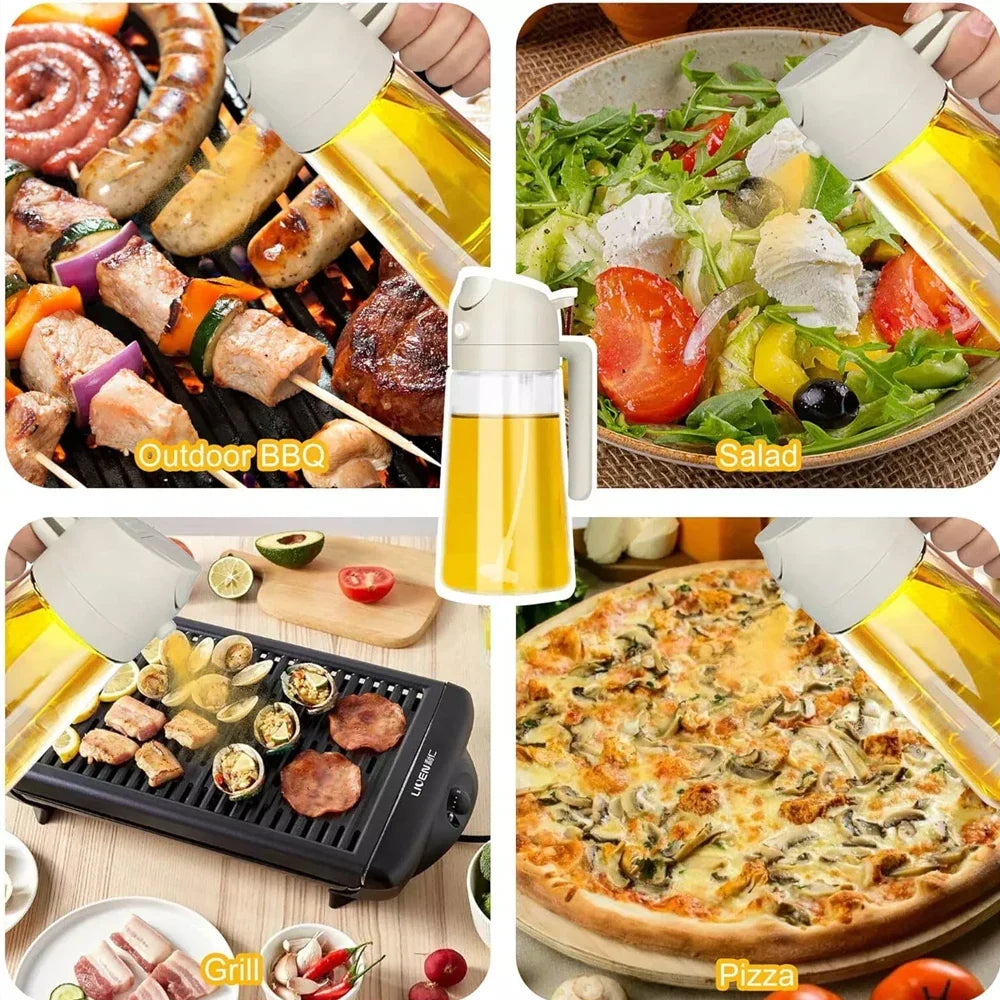 2-in-1 Oil Sprayer & Pourer Bottle – Glass Dispenser for Kitchen & BBQ