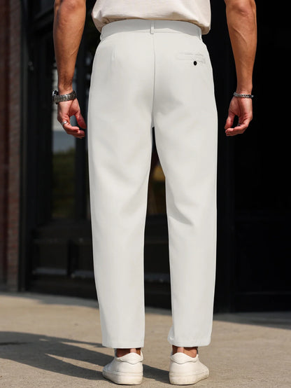 Men’s Slim-Fit Straight-Leg Casual Pants, Solid-Color Everyday Trousers