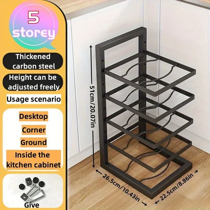 Multi-Tier Pot Rack Organizer – Adjustable Carbon Steel