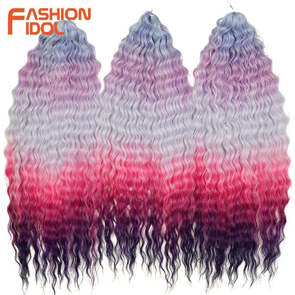 24 Inch Water Wave Crochet Braiding Hair – Synthetic Twist Curly Ombre Extensions