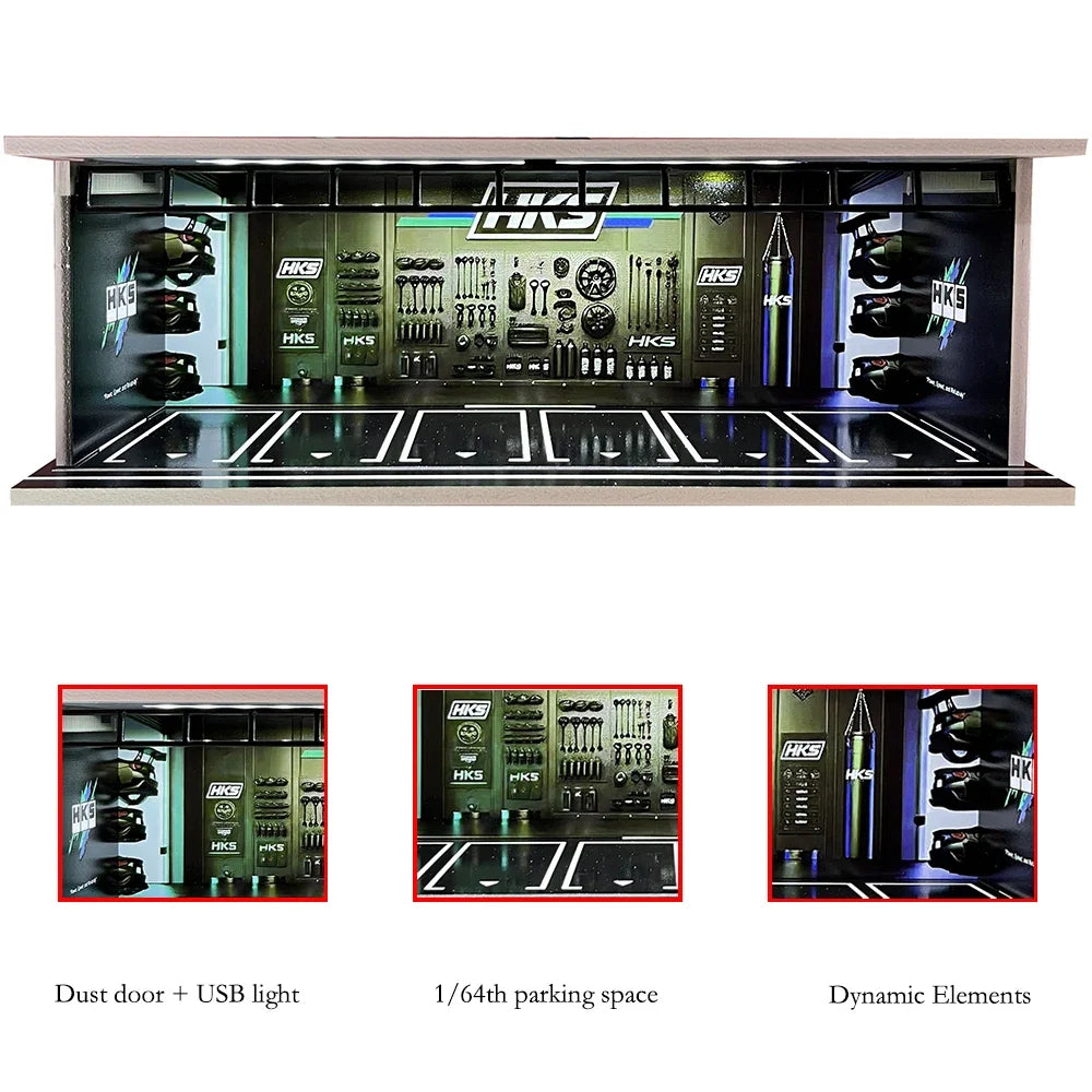 1/64 Scale Garage Diorama Display Case with USB LED Lights