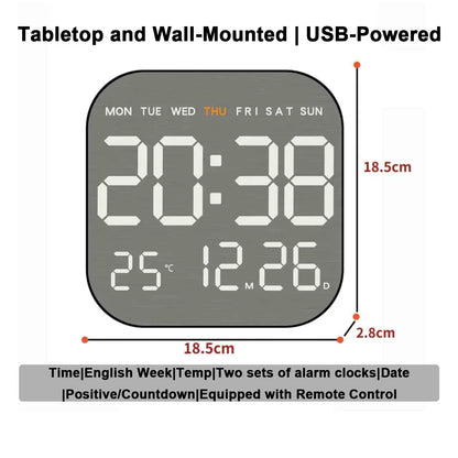 LED Digital Alarm Clock – Temp Display, Remote, Wall or Desk