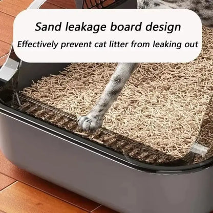 P Semi-Enclosed Cat Litter Box Splashproof Kitten Toilet Tray Pet Cleaning Basin Sides Indoor Use