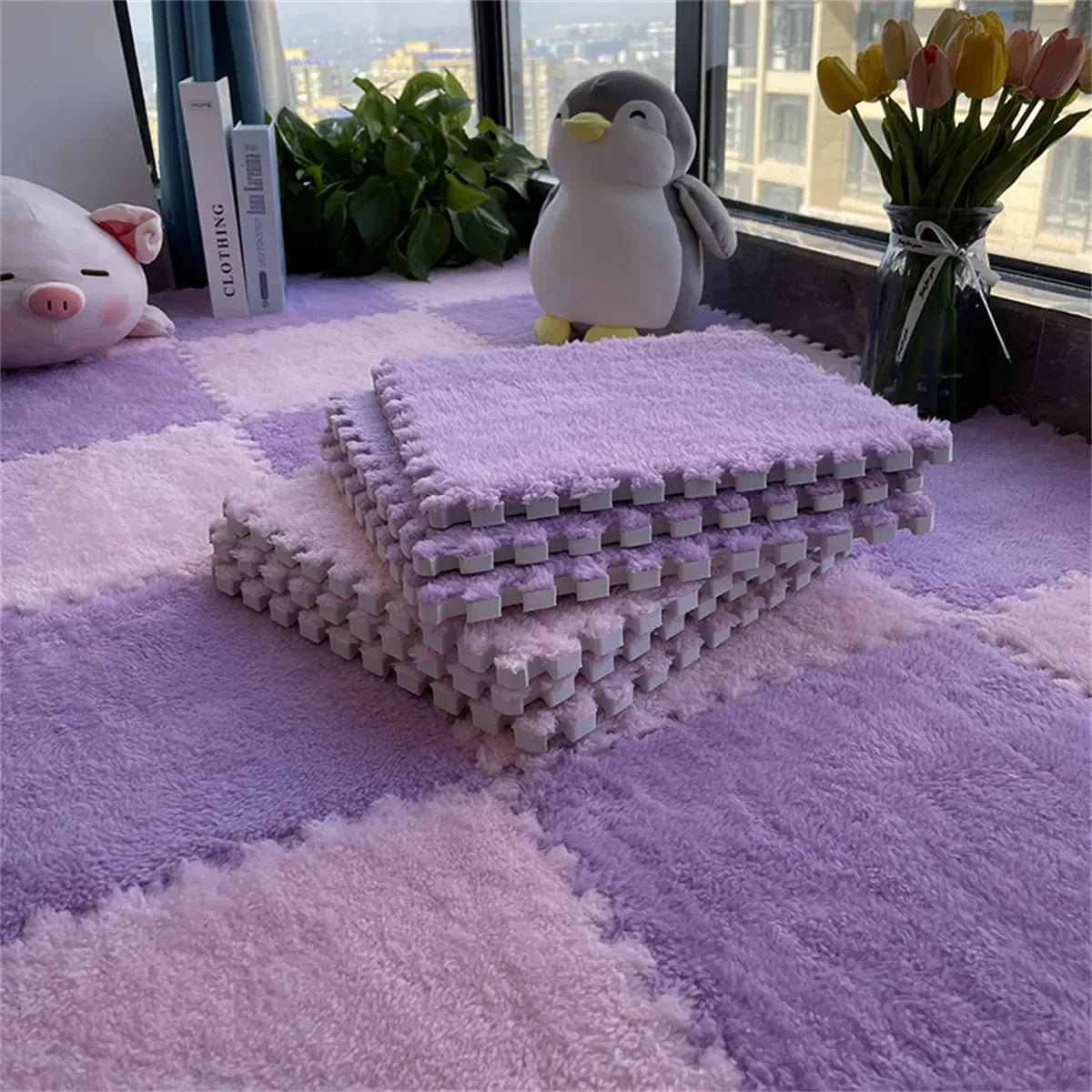 Soft Plush Interlocking Foam Puzzle Floor Mat Tiles