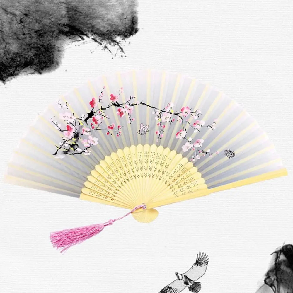 Folding Hand Fan Chinese Silk Fabric Fan for Weddings & Dance