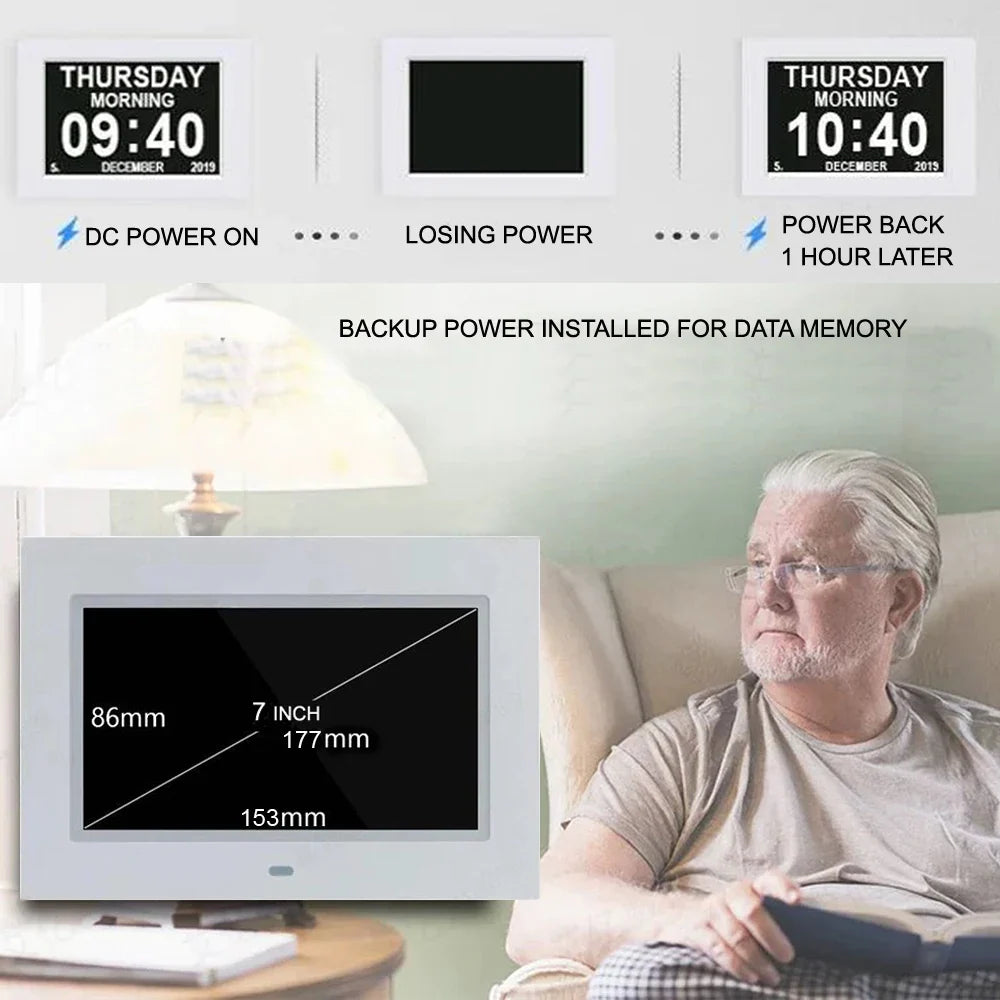 Digital Day Clock for Seniors – 12 Alarms & Medicine Reminder