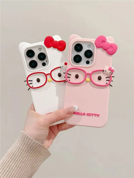 3D Hello Kitty Glasses Silicone iPhone Case – iPhone 4 to 17 Pro Max