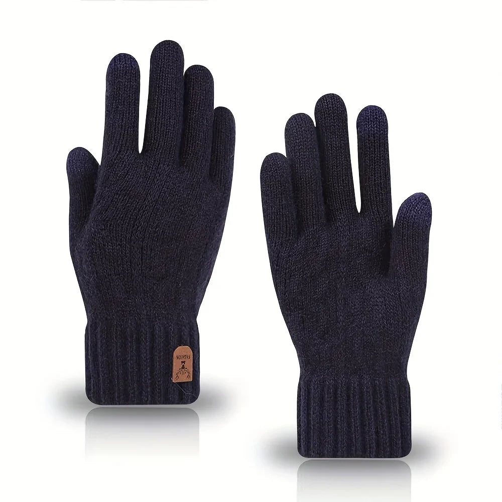 Men’s Thermal Wool Knitted Gloves, Touchscreen & Non-Slip for Winter Activities