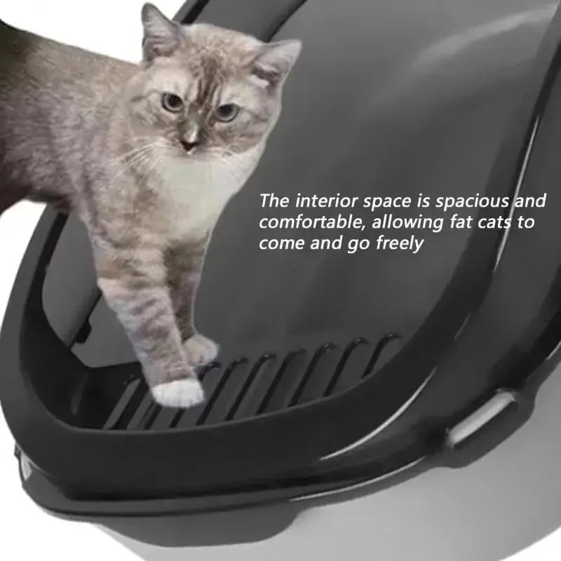 P Semi-Enclosed Cat Litter Box Splashproof Kitten Toilet Tray Pet Cleaning Basin Sides Indoor Use