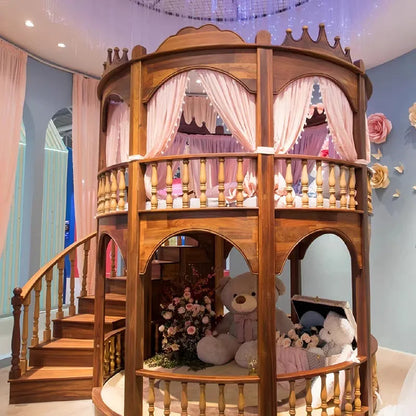 Castle Kids Bunk Bed with Slide, Safety Rails & Solid Wood