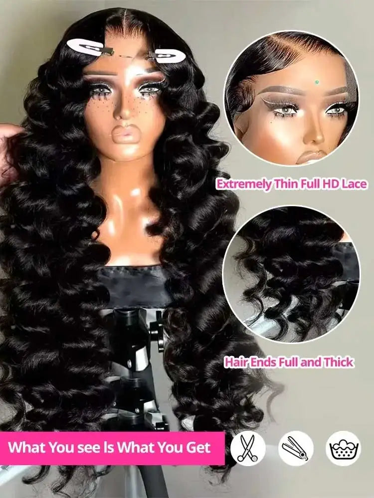 Loose Deep Wave Lace Front Wig Human Hair – HD Lace, Pre-Plucked, Natural Black