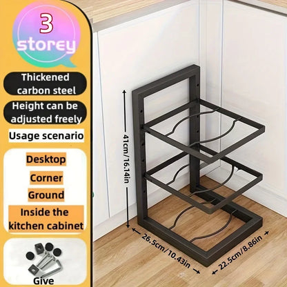 Multi-Tier Pot Rack Organizer – Adjustable Carbon Steel