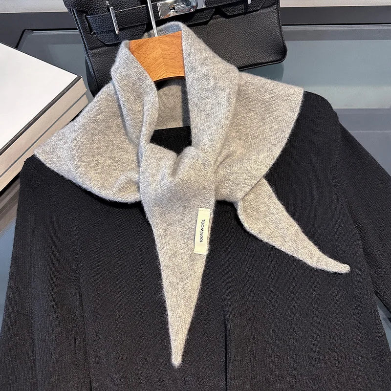 100% Wool Korean Knit Triangular Scarf – Women's Winter Shawl