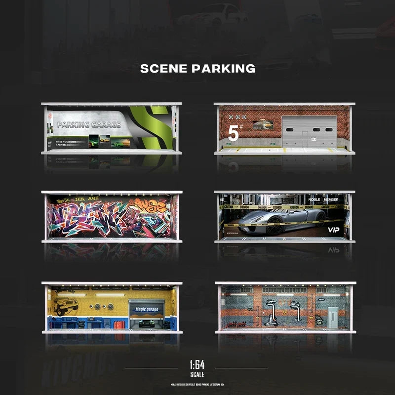 1:64 Scale Parking Garage Scene Model with LED Lights