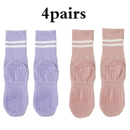 Grip Socks for Women – Non-Slip Pilates & Yoga (4 Pairs)