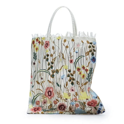 Embroidered Lace Flower Mesh Tote Bag for Women