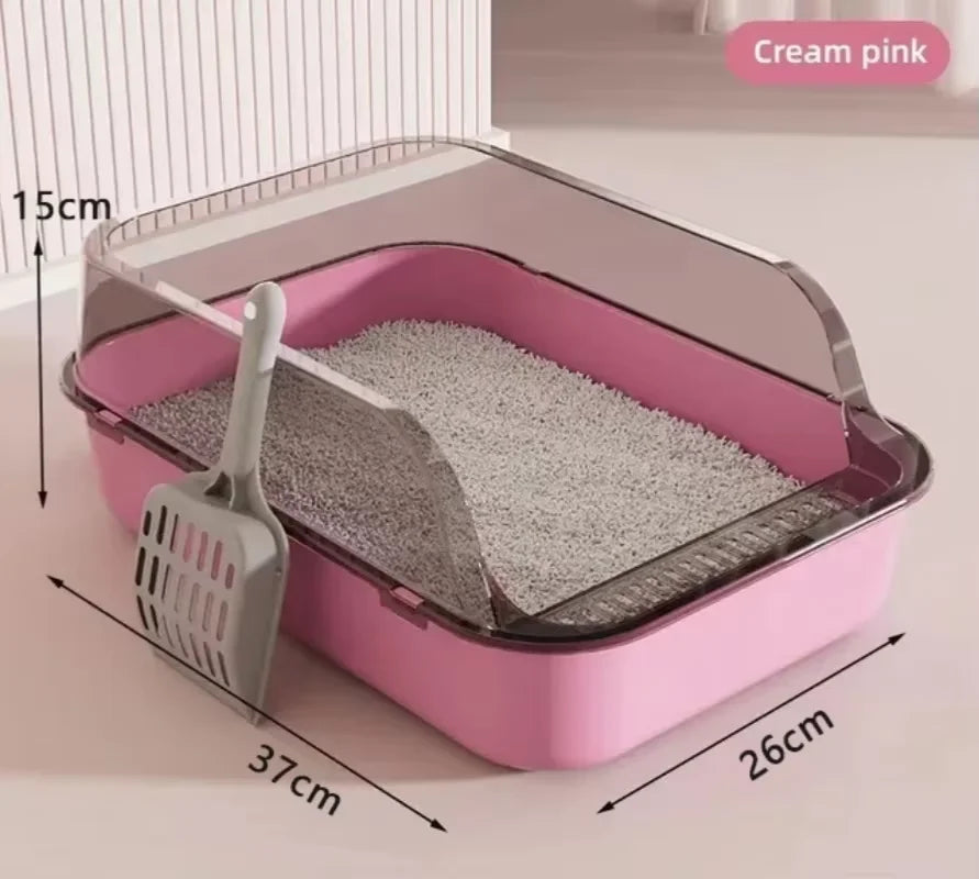 P Semi-Enclosed Cat Litter Box Splashproof Kitten Toilet Tray Pet Cleaning Basin Sides Indoor Use