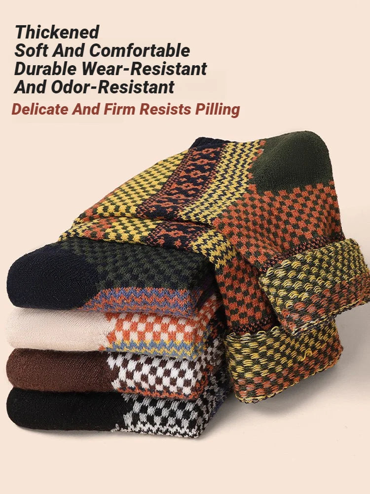 5-Pair Men’s Thick Wool Winter Socks, Warm Retro Style for Snow Boots
