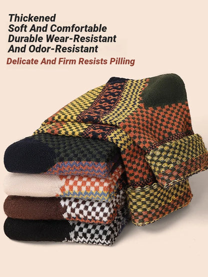 5-Pair Men’s Thick Wool Winter Socks, Warm Retro Style for Snow Boots