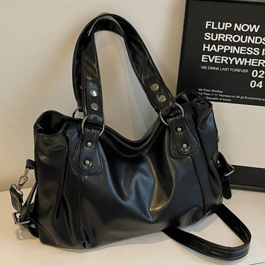 Large Leather Shoulder Bag for Women – Retro Crossbody Tote