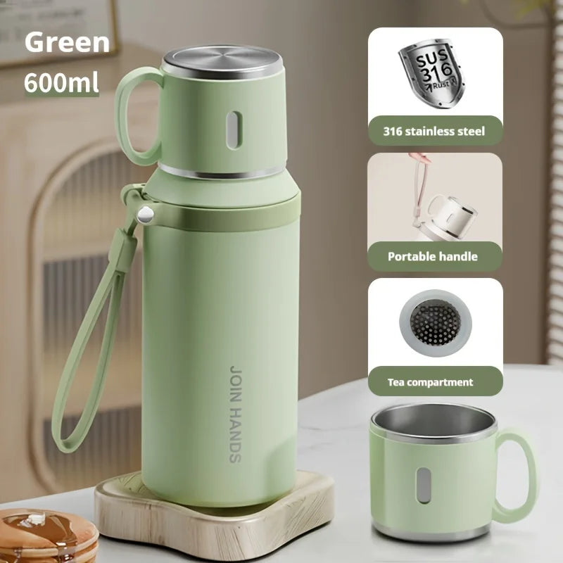 316 Stainless Steel Vacuum Flask with Cup & Tea Compartment | 20.3oz