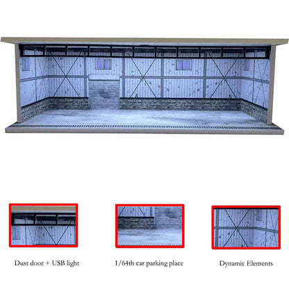 1/64 Scale Garage Diorama Display Case with USB LED Lights