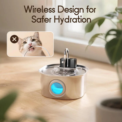 3l Stainless Steel Wireless Recharging Sensor Cat Water Fountain Auto Drinking Cats Dog Drinker Pet